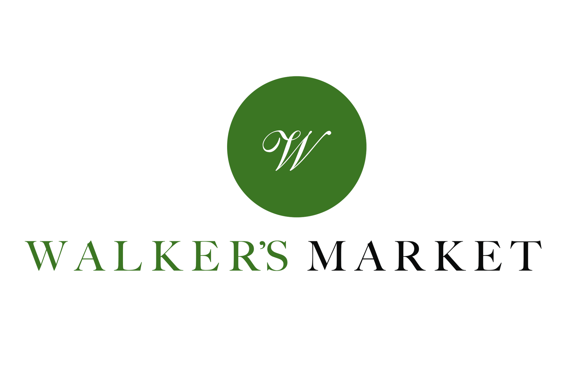 Logo of Walker's Market with a green circle and 'W' on a white background